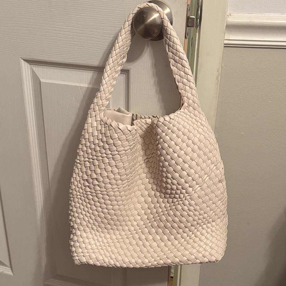 Off White Woven Tote Bag